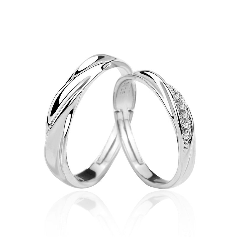 Wedding Fall in Love CZ 925 Sterling Silver Adjustable Promise Ring