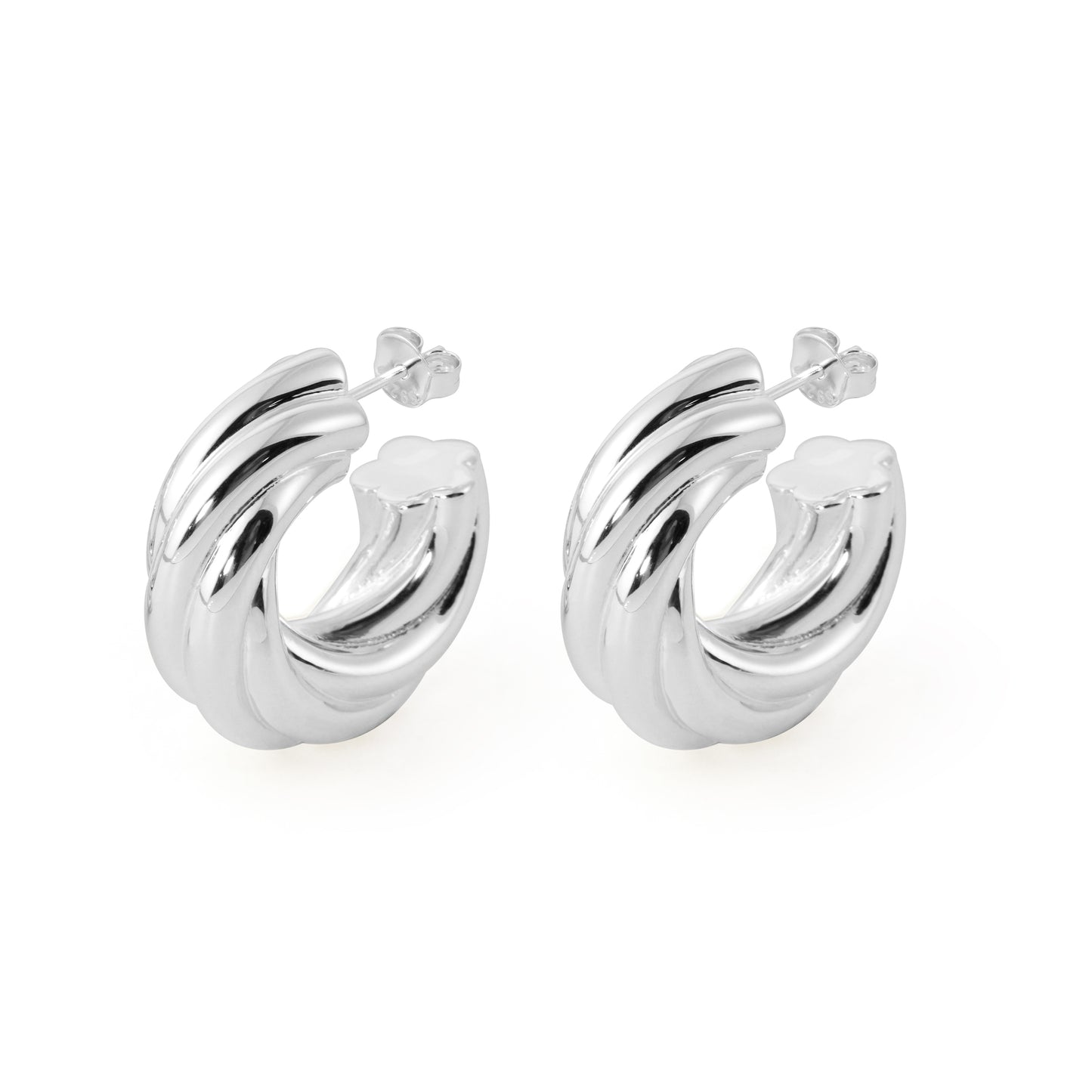 Exaggerated Hollow Chunky Electroforming Elegant Twsited 999 Sterling Silver Statement Jewelry Mini Round Hoop Earrings