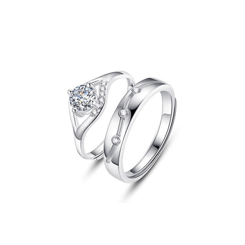 Simple CZ Hollow 925 Sterling Silver Adjustable Promise Ring