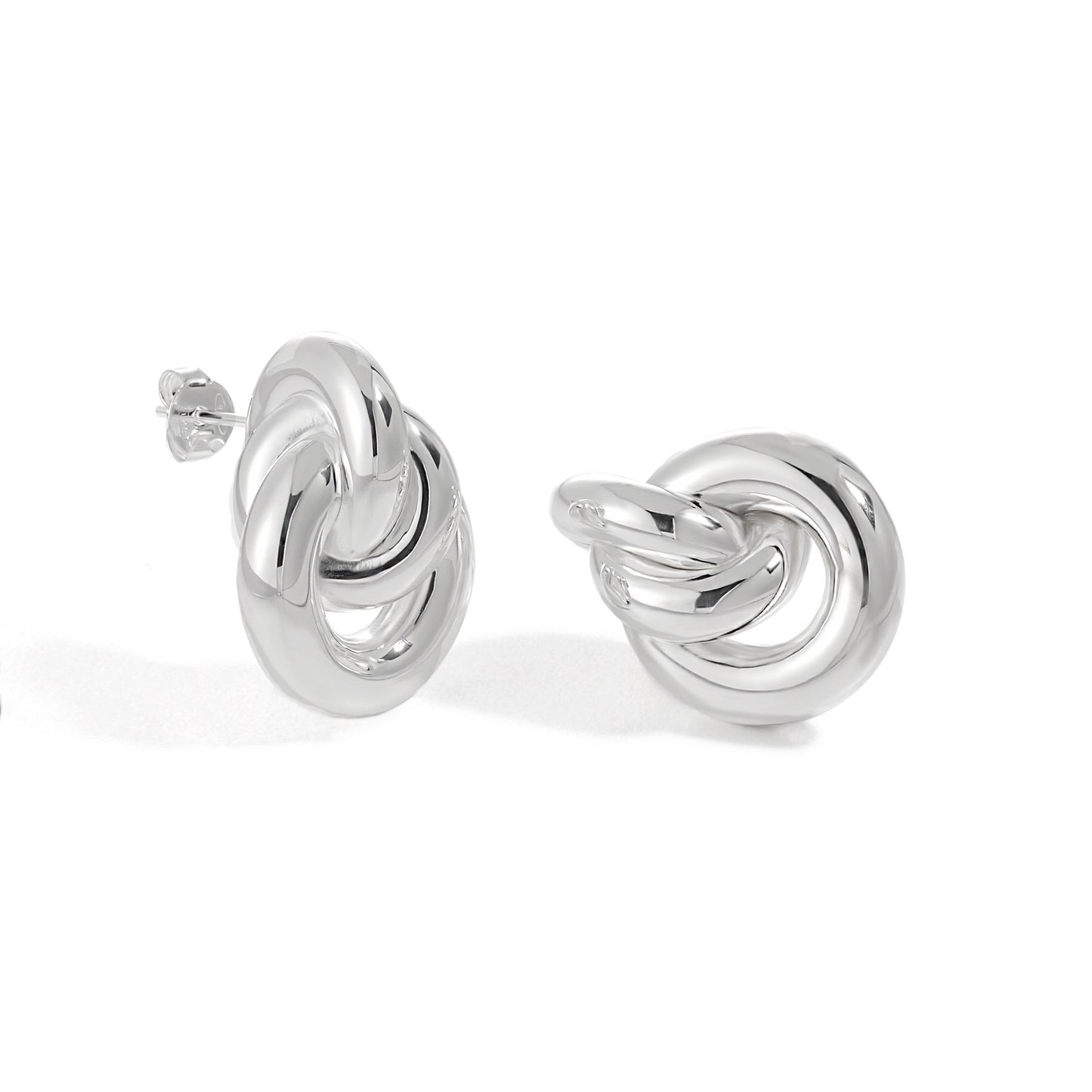 Casual Simple 925 Sterling Silver Electroforming Three Circles Knots Cross Stud Earrings