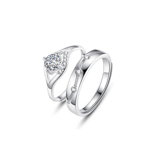 Simple CZ Hollow 925 Sterling Silver Adjustable Promise Ring