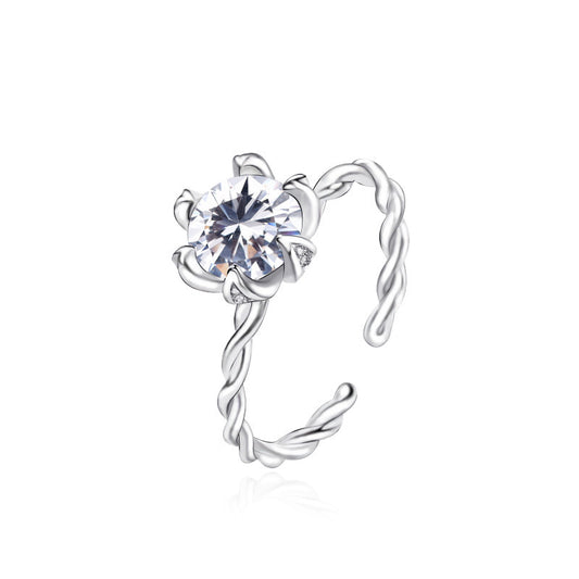 Fashion Six Claw CZ 925 Sterling Silver Adjustable Ring