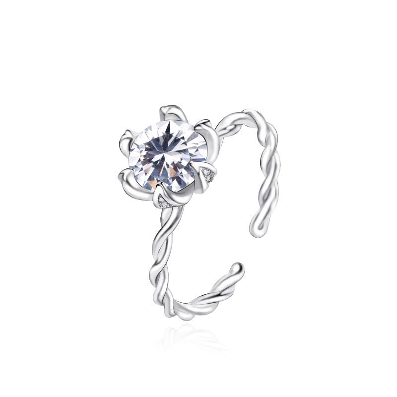 Fashion Six Claw CZ 925 Sterling Silver Adjustable Ring