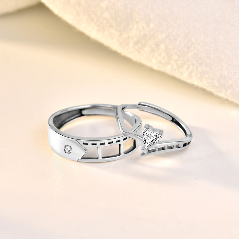 Classic CZ Hollow Film 925 Sterling Silver Adjustable Promise Ring