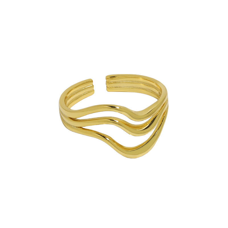 simple and versatile, wavy line texture S925 pure silver open ring for women