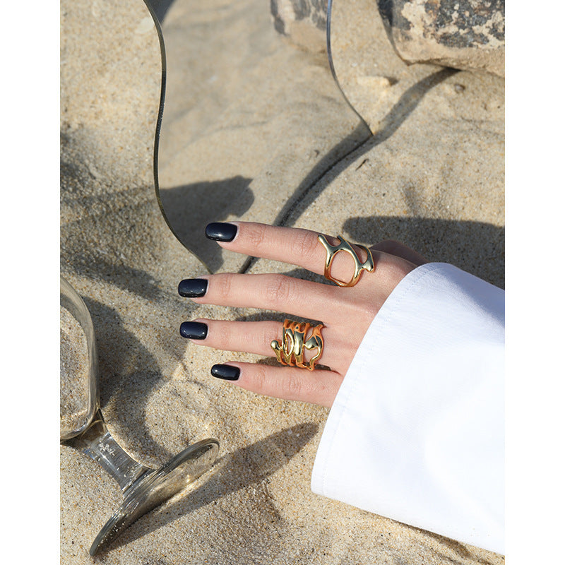 Hollow Irregular Geometry 925 Sterling Silver Adjustable Ring