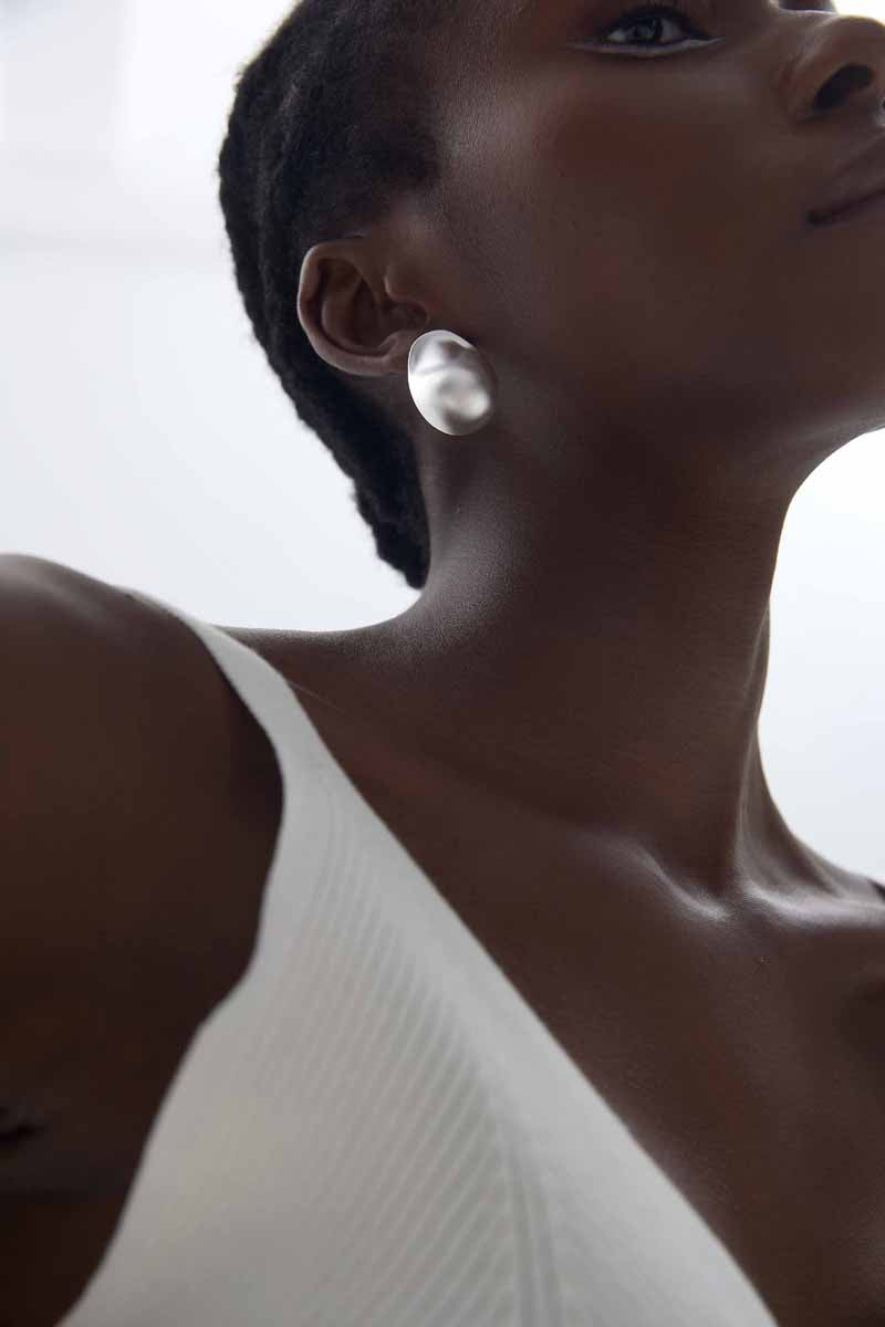 Chunky Jewelry Electroforming Women Geometry Irregular Oval S999 Sterling Silver Hypoallergenic Stud Extra Large Earrings