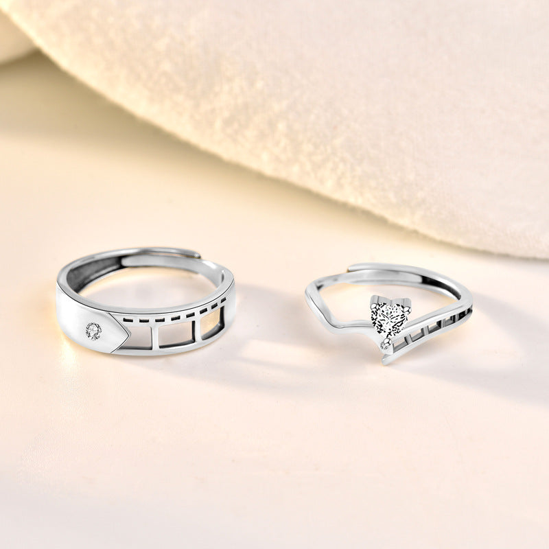 Classic CZ Hollow Film 925 Sterling Silver Adjustable Promise Ring