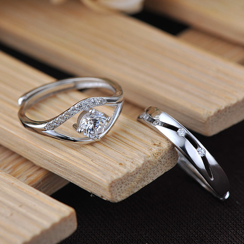 Simple CZ Hollow 925 Sterling Silver Adjustable Promise Ring