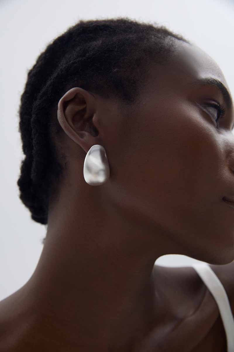 Chunky Jewelry Electroforming Women Geometry Irregular Oval S999 Sterling Silver Hypoallergenic Stud Extra Large Earrings