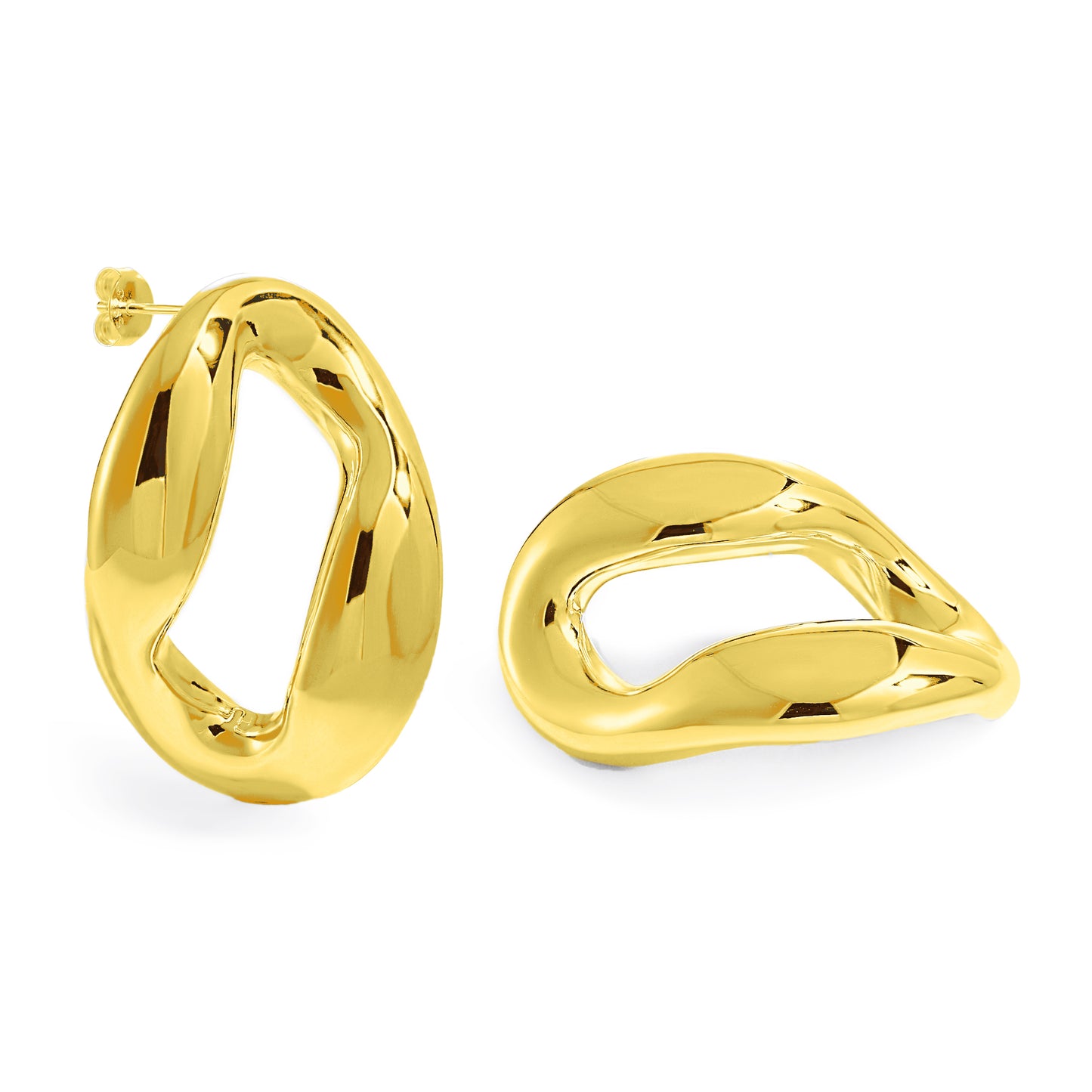 Women Daily Wear Trendy 999 Pure Silver Geometry Huge Hollow Irregular Circle Electroforming Extra Large Stud Earrings