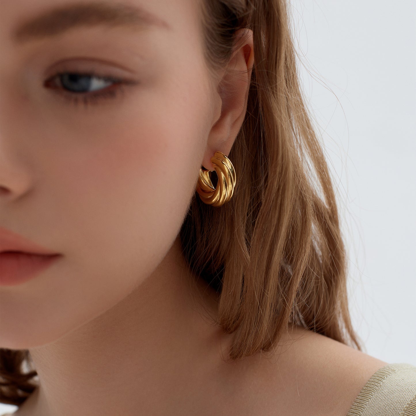 Exaggerated Hollow Chunky Electroforming Elegant Twsited 999 Sterling Silver Statement Jewelry Mini Round Hoop Earrings