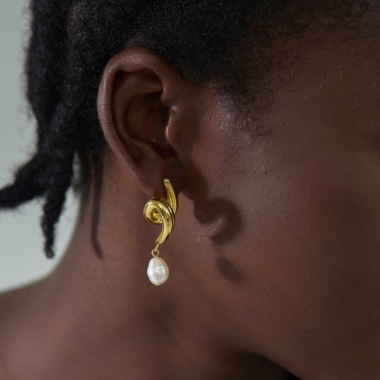 Large Irregular Natural Pearl Knot Lightweight 999 Sterling Silver Stud Fine Jewelry Earrings for Women(Pre-Sale) Electroforming