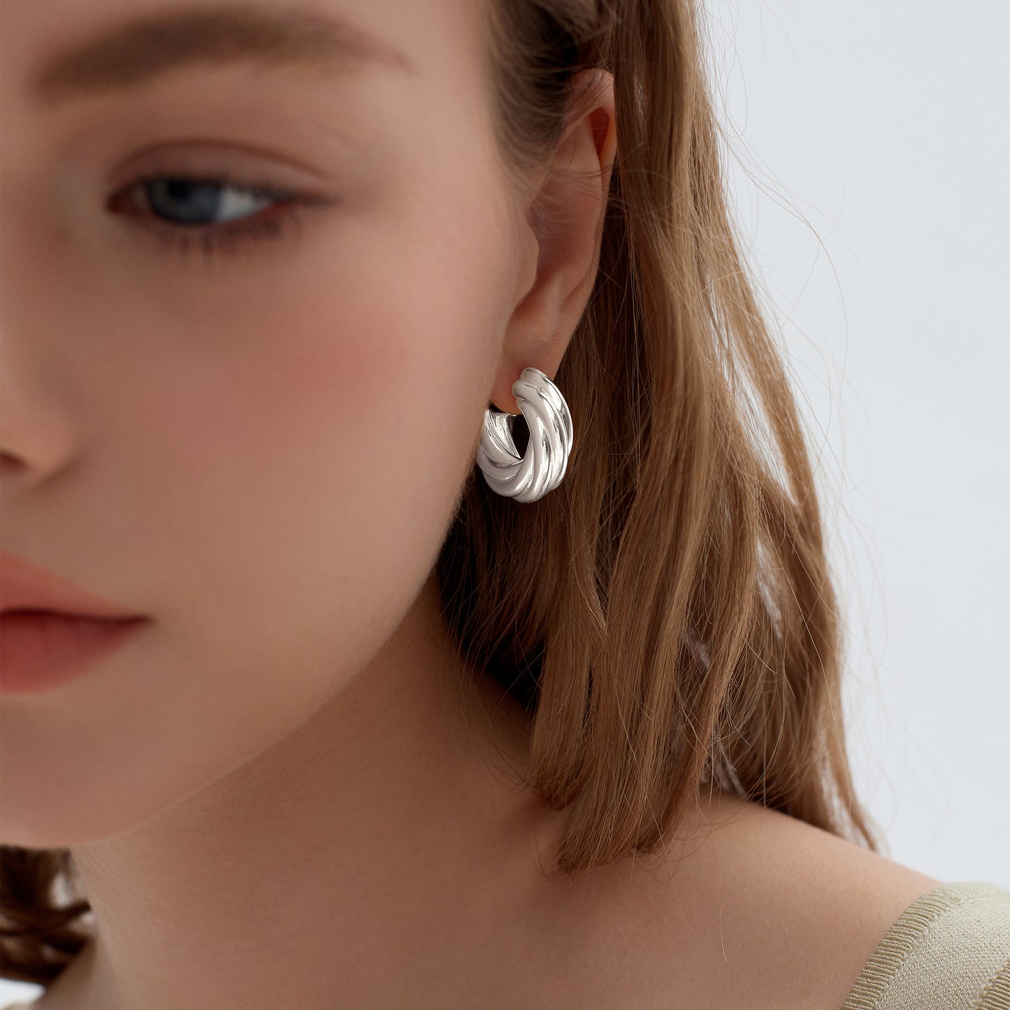 Exaggerated Hollow Chunky Electroforming Elegant Twsited 999 Sterling Silver Statement Jewelry Mini Round Hoop Earrings