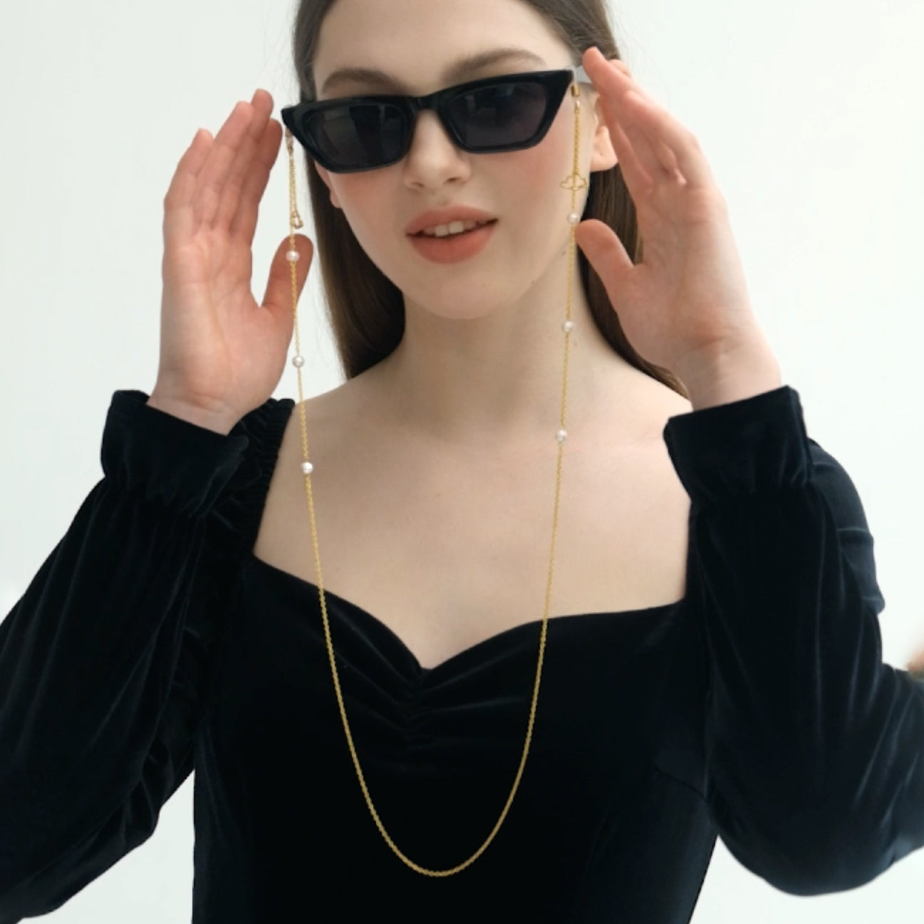 Custom Silver Link Glasses Round Shell Pearl Hollow Cloud Glasses Straps Lanyard Custom Sunglasses Strap